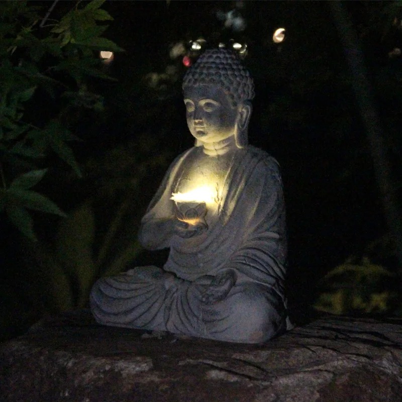 Outdoor Zen Lighting - Statue de Bouddha en résine, sculpture,
