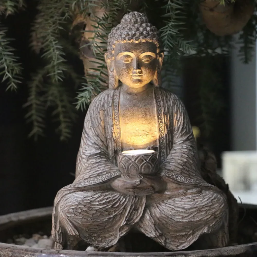 Outdoor Zen Lighting - Statue de bouddha solaire d'extérieur, lumière