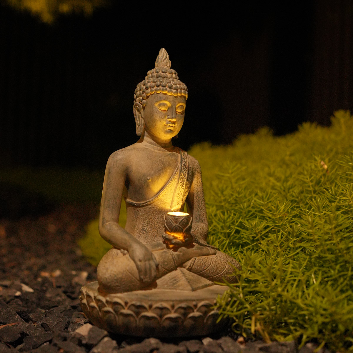 Outdoor Zen Lighting - Statue de Bouddha solaire inspirée du