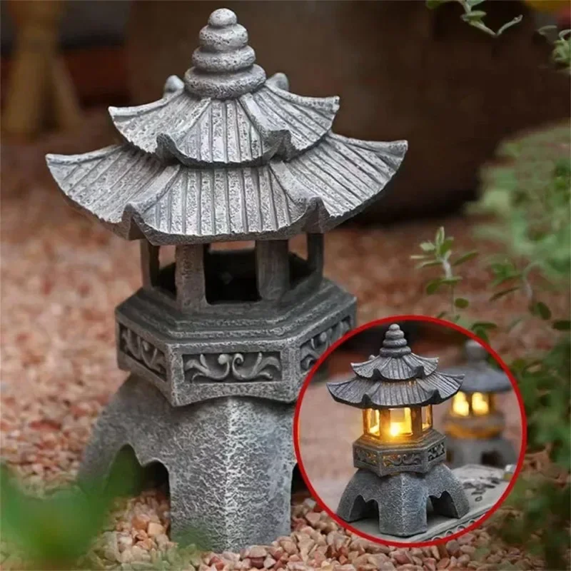 Outdoor Zen Lighting - Lanterne solaire japonaise de style pagode,