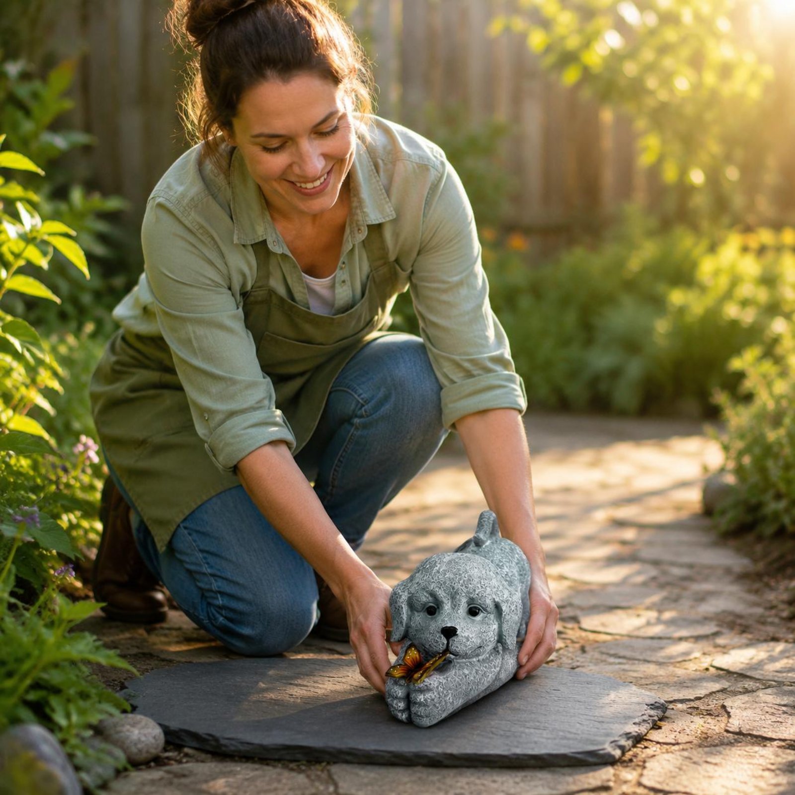 Outdoor Lighting Yard Decoration - Statue de chien solaire en résine,